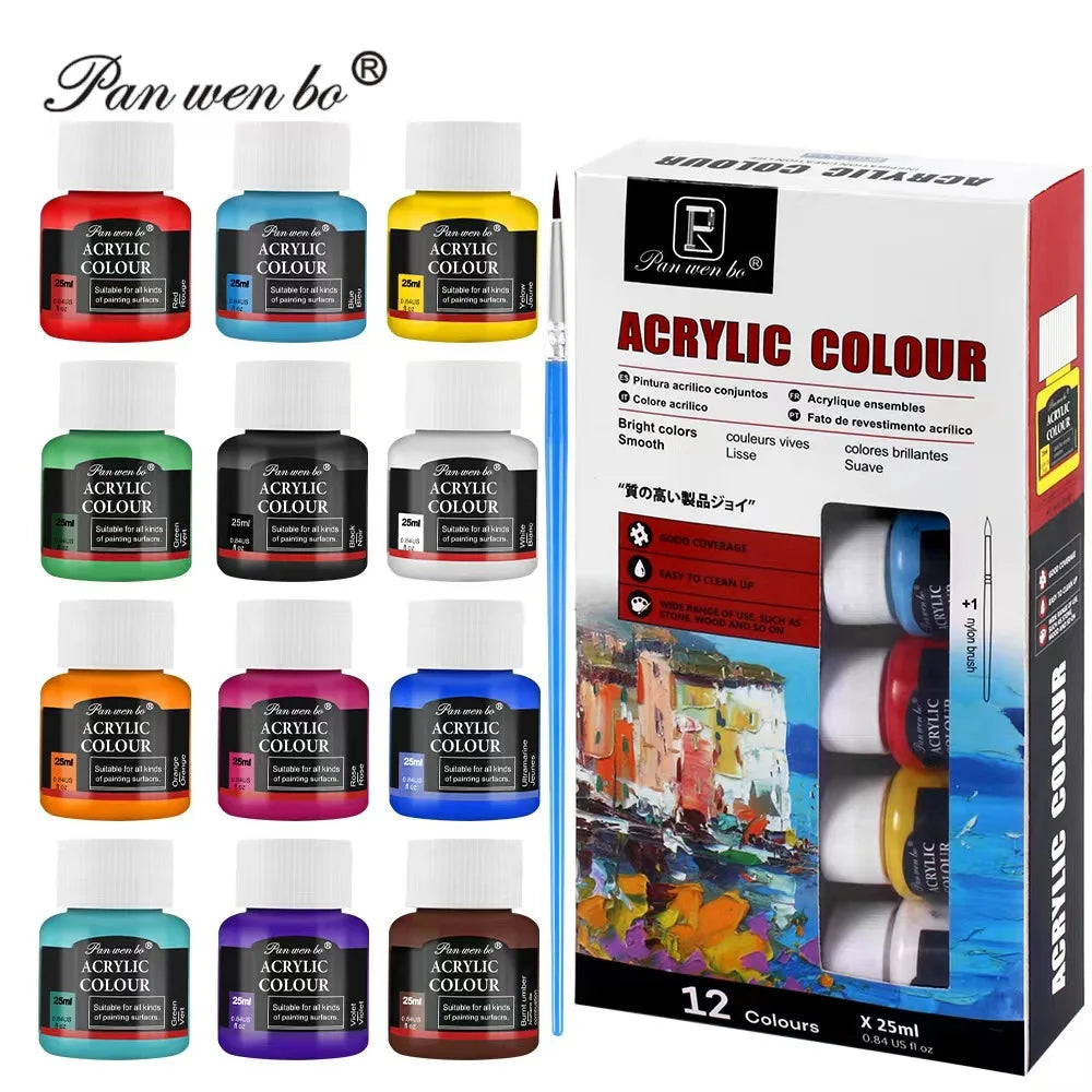 peintures acryliques 12 couleurs bleu vert rouge jaune noir violet modernes toile verre papier