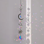 pendentif boho cristal multicolore soleil lune étoiles cosmique or argent
