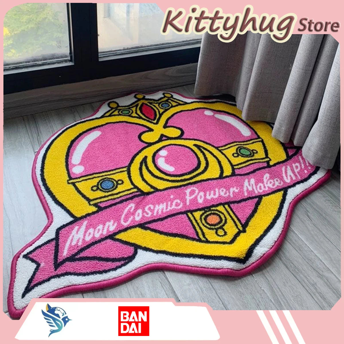 tapis animé sailor moon rose jaune blanc couronne rubans pierres précieuses chambre fille