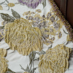 tissu brocart jaune violet floral résistant polyester 125cm largeur texturé vintage decoration interieur