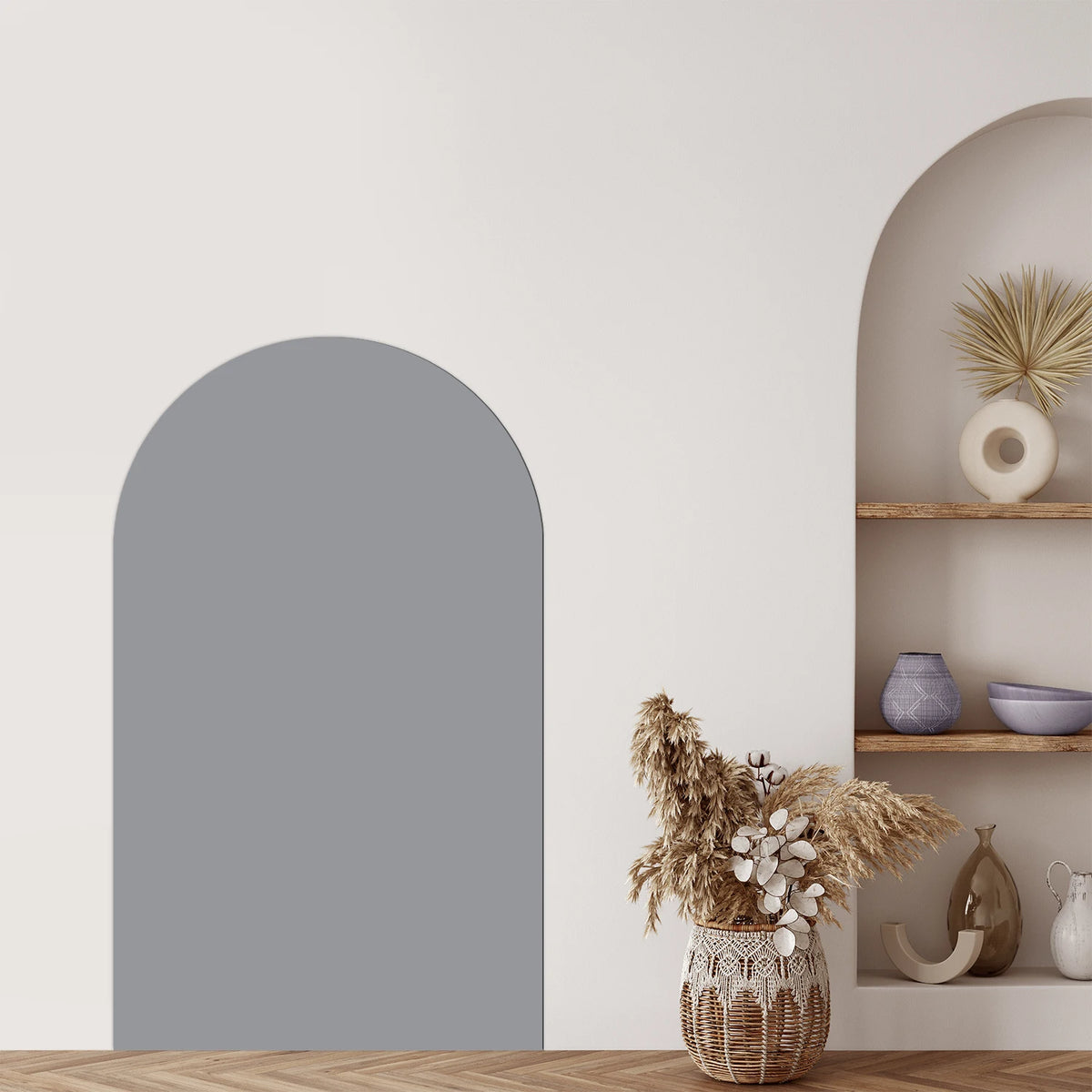 panneau mural moderne arches nuages gris adhésif enfantin symboles arc ciel chiffres étoiles