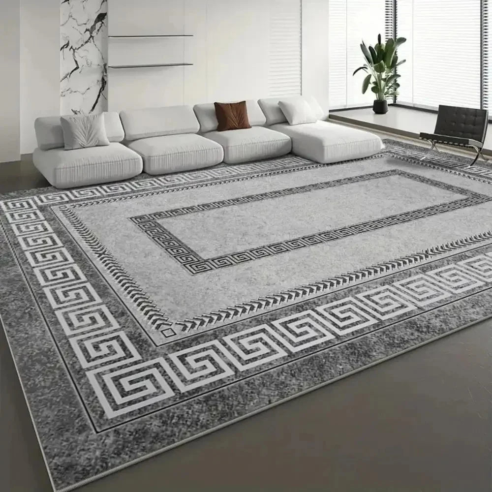 tapis géométrique gris noir bohème moderne antidérapant extérieur salon chambre feutre polyester PVC