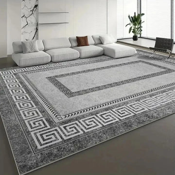 tapis géométrique gris noir bohème moderne antidérapant extérieur salon chambre feutre polyester PVC