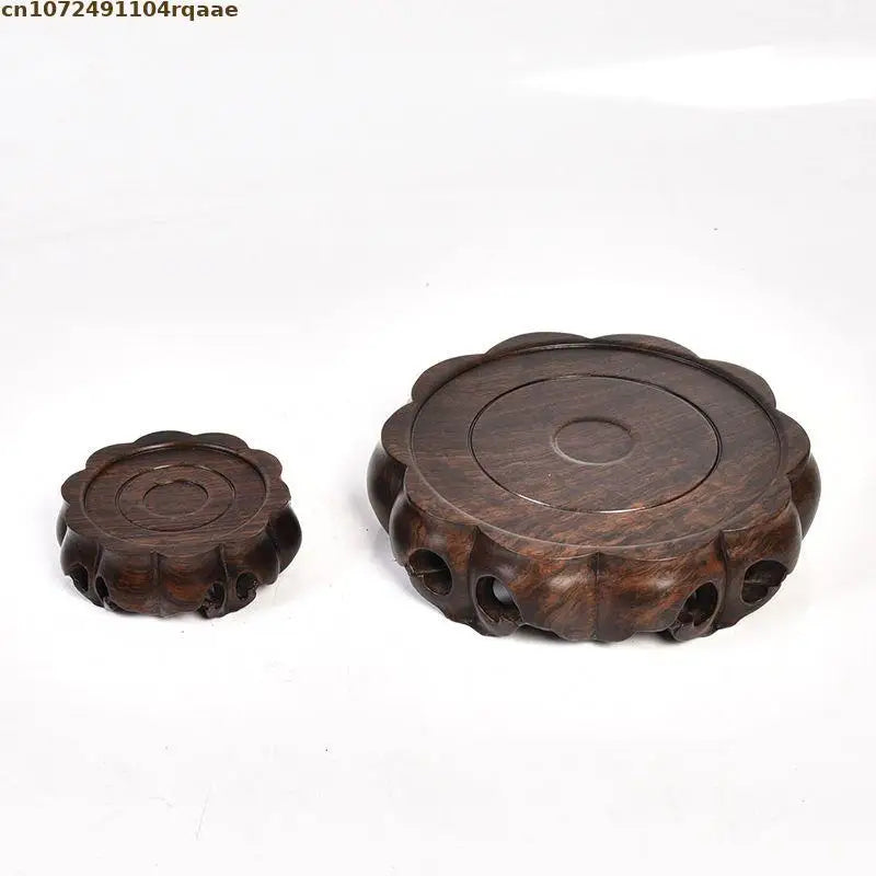 support bois sculpté artisanal marron foncé bonsaï théière vase décoration moderne
