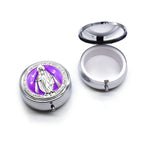 miroir compact argenté bleu doré violet rose religieux classique vierge marie texte