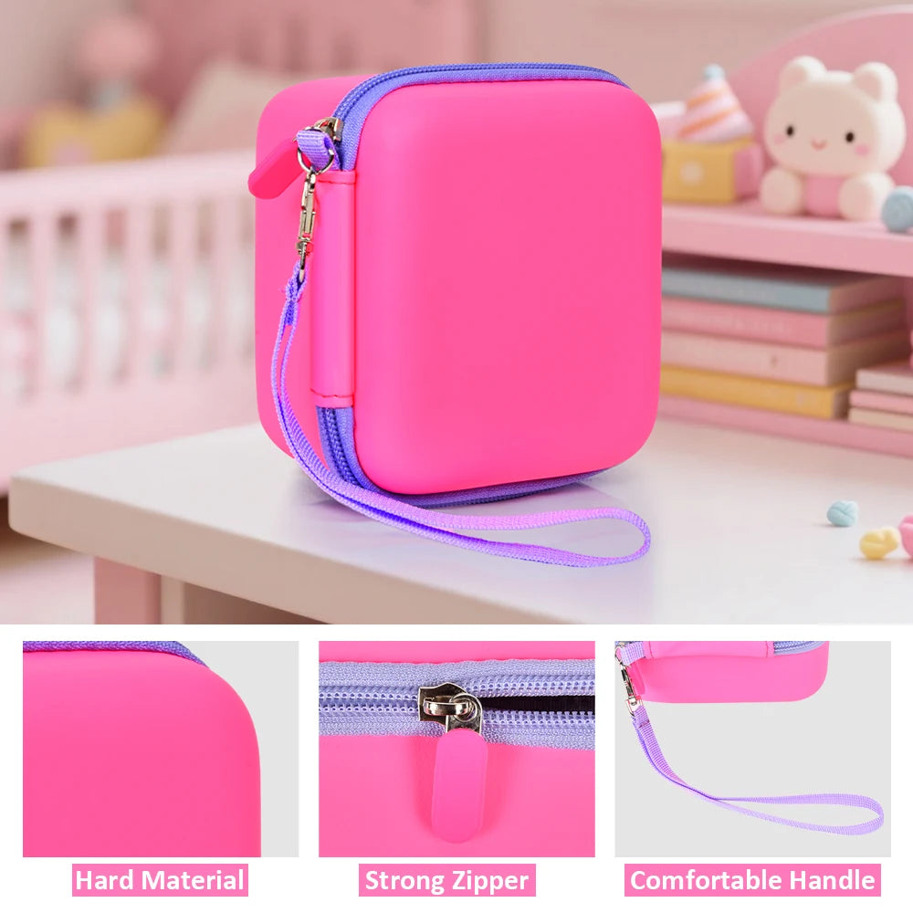 boîte rangement photo enfant rose vif violet clair matière eva doublure maille poignée amovible