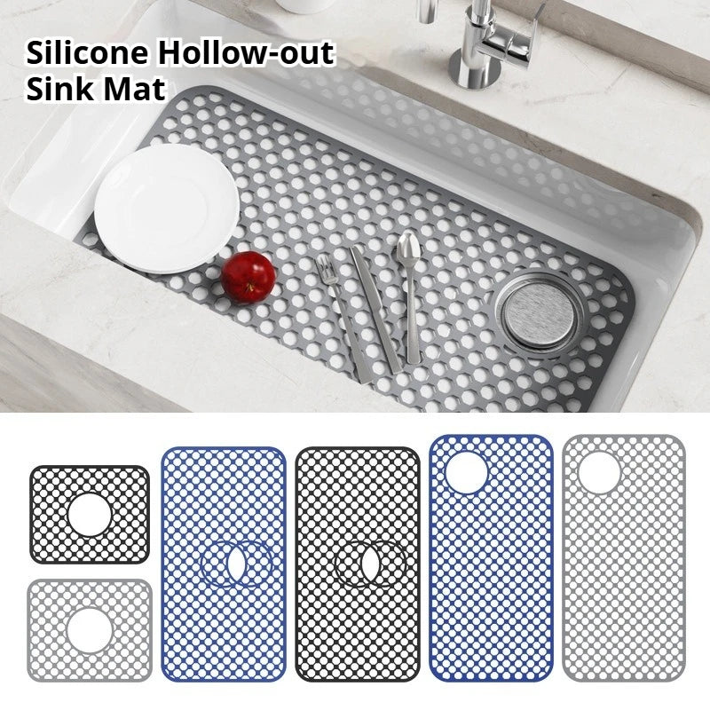 tapis lavabo silicone perforé gris moderne antidérapant drainage vaisselle 34.5x28.6cm