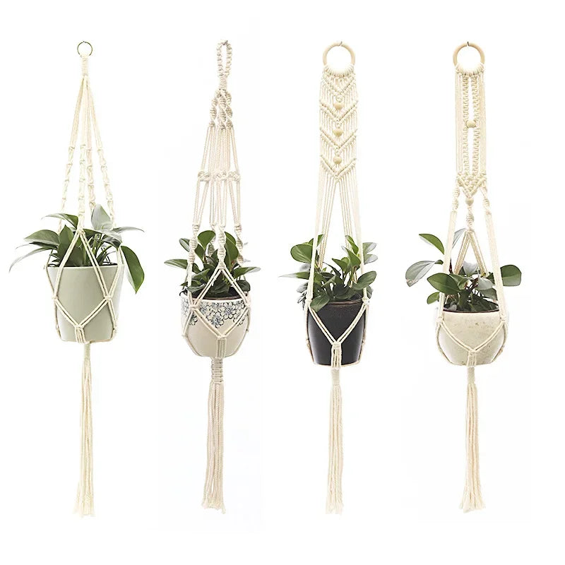 support plante suspendue macramé blanc cassé boho pot fleurs décoration balcon intérieur jardin