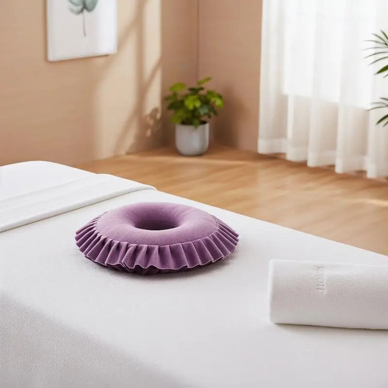coussin massage violet velours confort sans electricité salon beauté thérapie spa repose visage repose