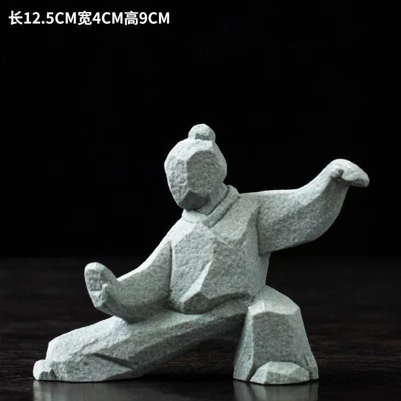 statues arts martiaux traditionnelles gris clair texture granite opaques artisanal modernes motifs traditionnels