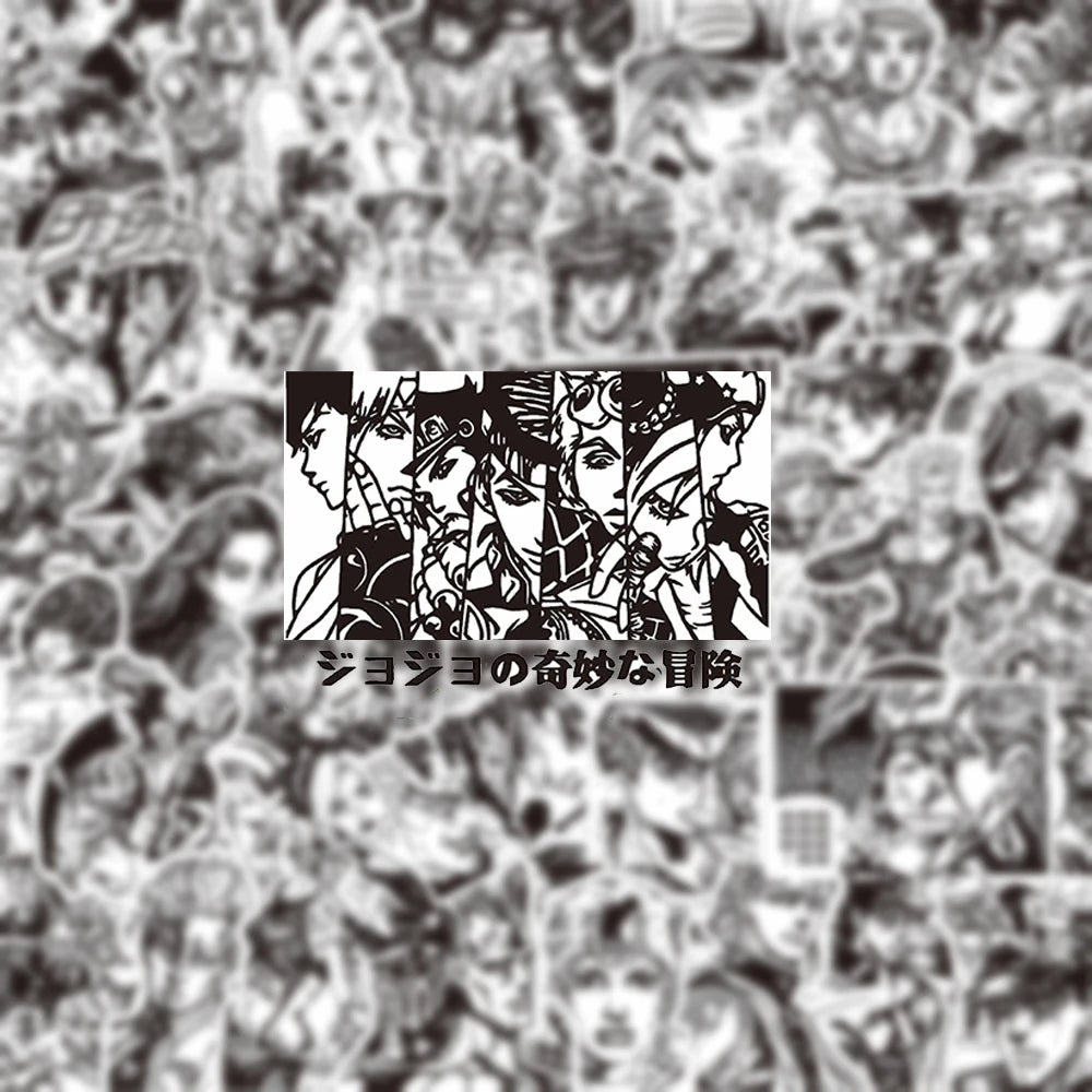 sticker manga personnages noir blanc jojo bizarre adventure josuke kujo jotaro continue logo