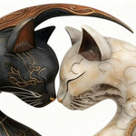 statue chats enlacés résine noire blanche motifs floraux décorative yin yang maison adulte