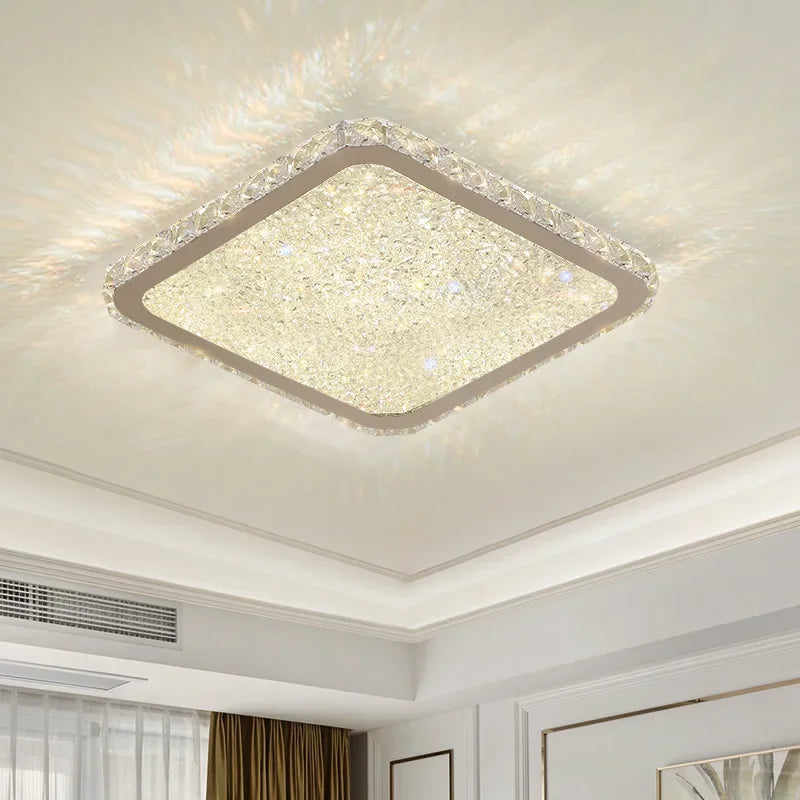 plafonnier led moderne cristaux brillants blanc doré élégant télécommande grande taille verre