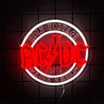 néon lumineux rock roll ac dc high voltage couleurs vives logo texte fixations
