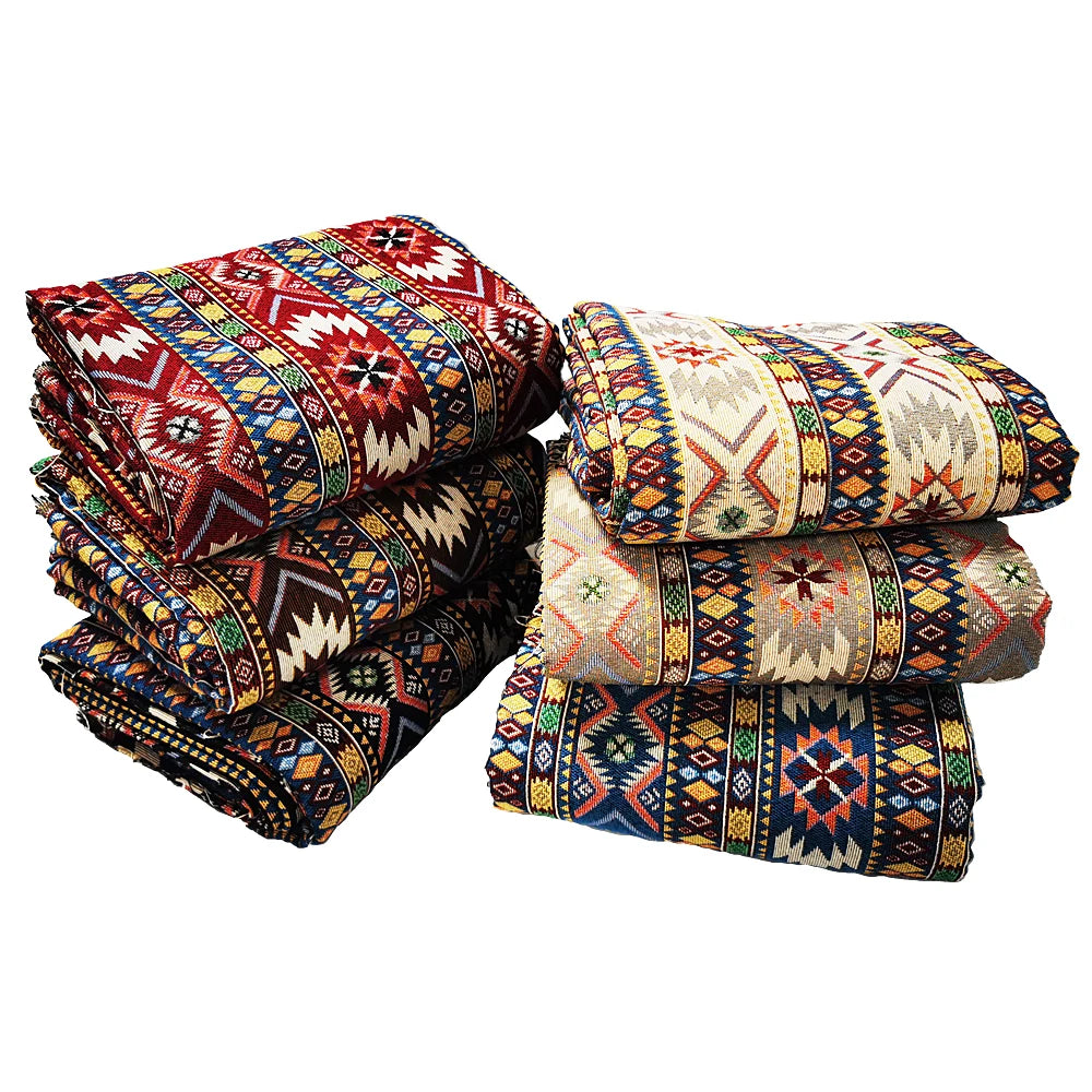 tissu jacquard ethnique coton polyester motif géométrique décoratif sac coussin rideau artisanat