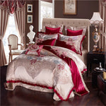 Parure de lit satin de coton 6 pièces couleur verte sur lit queen