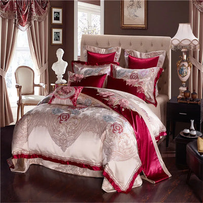Parure de lit satin de coton 6 pièces couleur verte sur lit queen