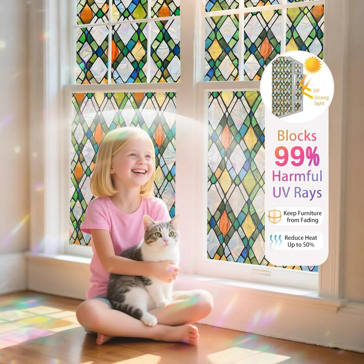 film fenêtre multicolore géométrique adhésif statique moderne protection uv isolation thermique facile installer chambre