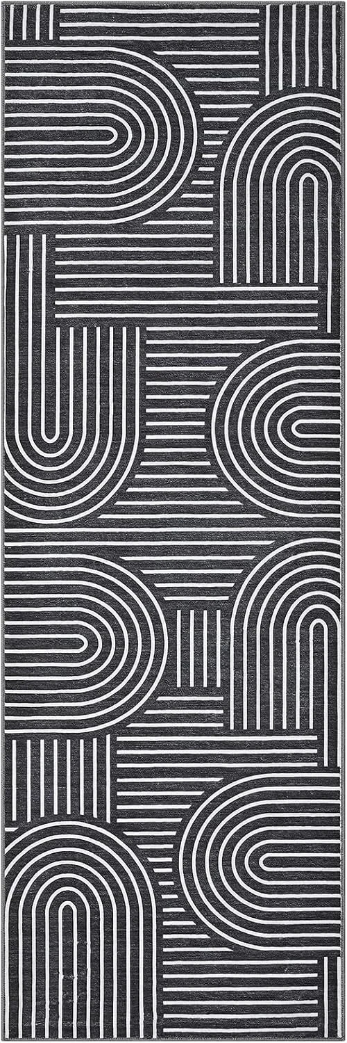 tapis moderne minimaliste polyester antidérapant noir blanc rose beige geometrique circular linear