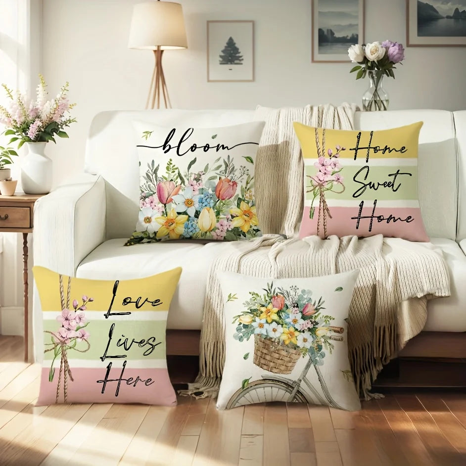 housse coussin floral inspirant moderne polyester peachskin 40x40 45x45 50x50 60x60 opaque motifs fleurs
