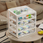 boîte rangement médicaments transparente moderne blanc compartiments bouteilles différentes tailles organisation pharmacie portative