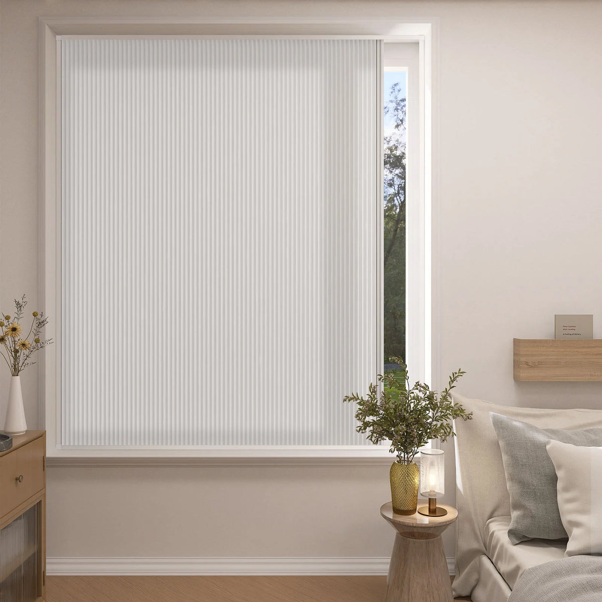 rideau vertical blanc opaques rayures horizontales moderne store fenetre puits lumiere sans fil anti