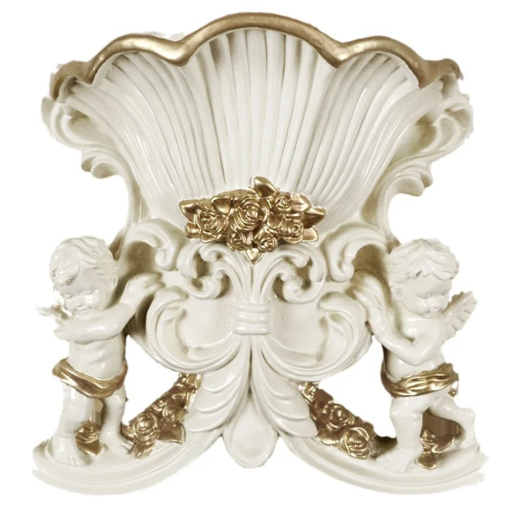 vase mural résine blanc doré anges motifs floraux baroque opaques fixations