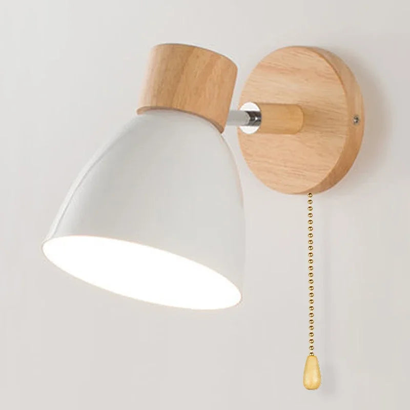 applique murale moderne bois naturel lampe intérieur salon chambre interrupteur câble