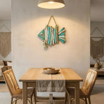 décoration murale poisson bois flotté vert clair rustique artisanal cordelette enchanvre