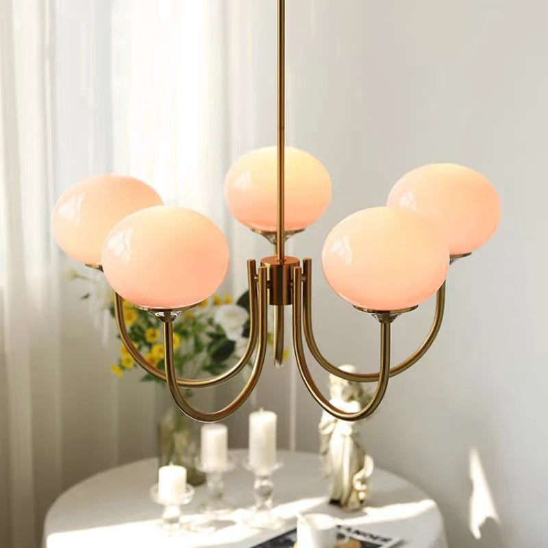 lustre moderne doré rose sphères translucides chambre fille semi encastrée led 249 2000lm