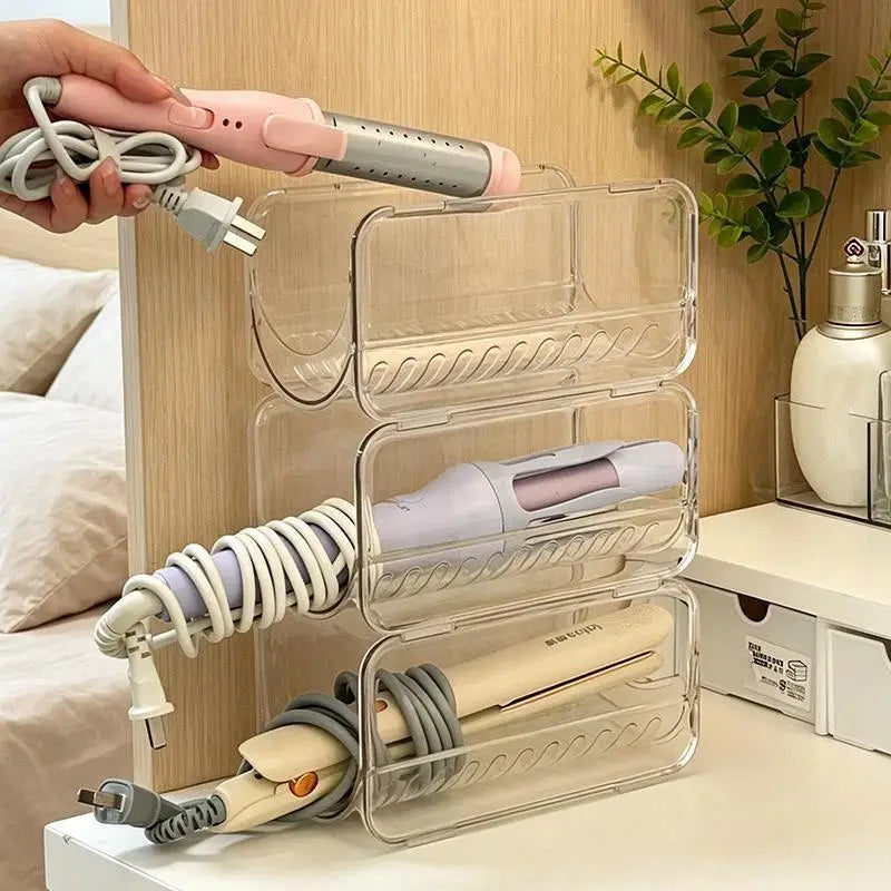 organisateur rangement accessoires coiffure transparent clips modernes fers lissers sèche cheveux cordonnets minimalistes