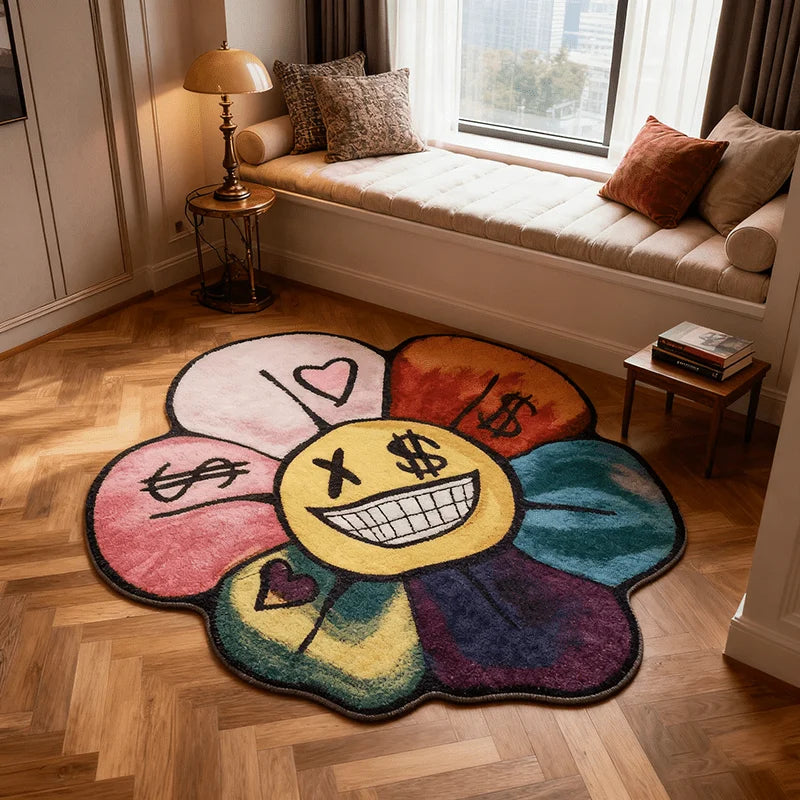 tapis moderne multicolore fleurs stylisées antidérapant polyester résistant salle bain intérieur extérieur soft absorbant'eau