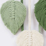 décoration murale boho feuilles tissées vert blanc marron rose gris suspension