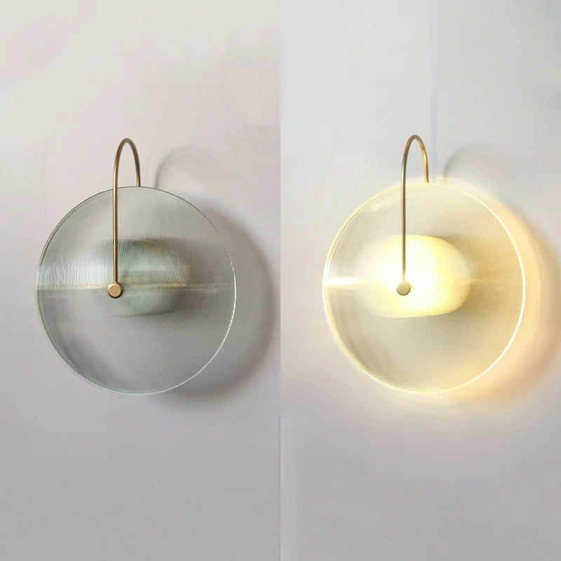 lampe murale led ronde verre moderne blanc doré transparent striée tringle