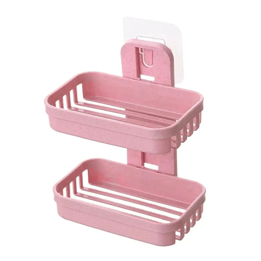 support savon adhésif moderne bleu rose beige texture granulée salle bain pratique amovible double