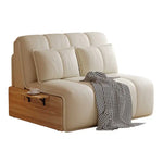 canapé lit extensible canapé moderne simili cuir beige clair coussins tablette intégrée tapis