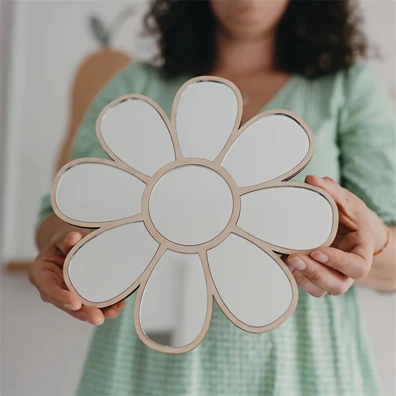 miroir blanc doré fleurs stylisées moderne adhésif chambre fille décoration murale nordique