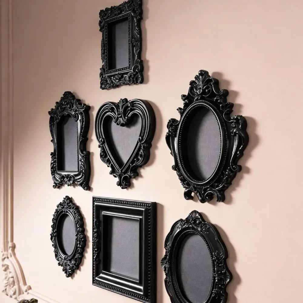 cadres photo noir ornement baroque clips magnétiques arrière mat classiques décoratifs suspensions miroir adultes