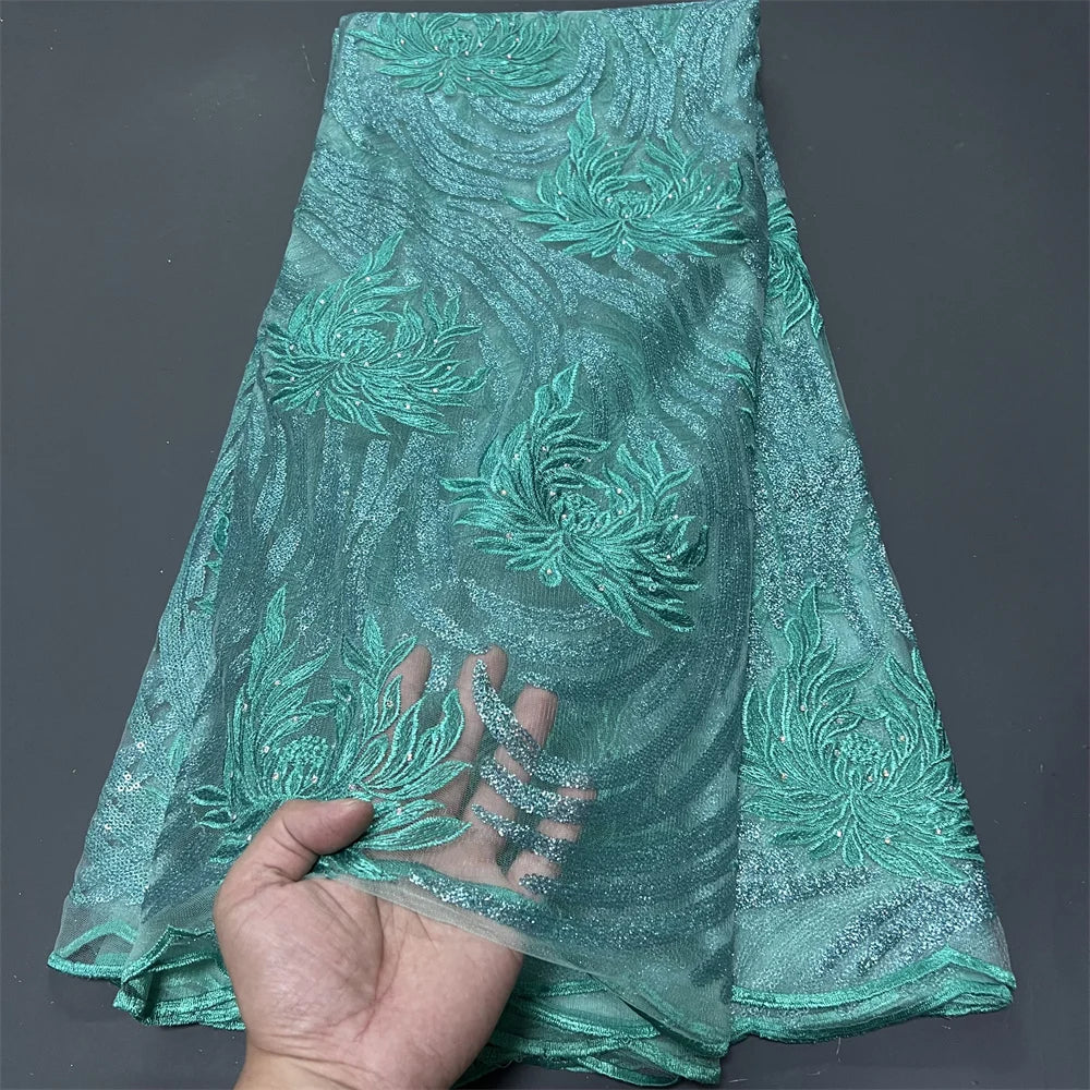 tissu brodé sequins motifs floraux polyester coton occasion mariage robe cérémonie bleu rose blanc