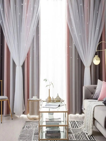 rideau perforé dégradé étoiles blanches moderne rose clair gris translucide chambre enfant