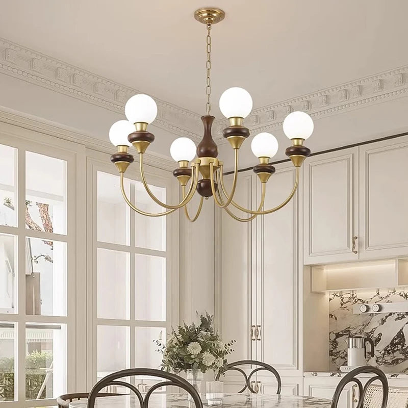 lustre classique doré noir sphères translucides structure métallique led salon chambrehôtel