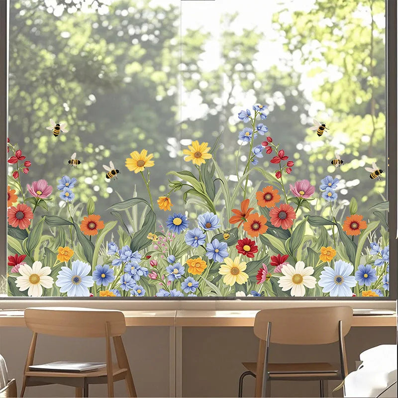 autocollants muraux fleurs papillons herbe contemporains blanc jaune rose violet bleu vert rouge pvc