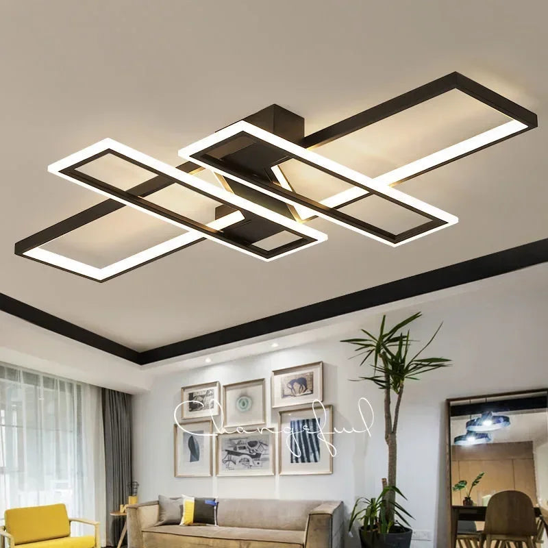 lustre led moderne noir géométrique plafonnier acrylique dimmable salon chambre cuisine