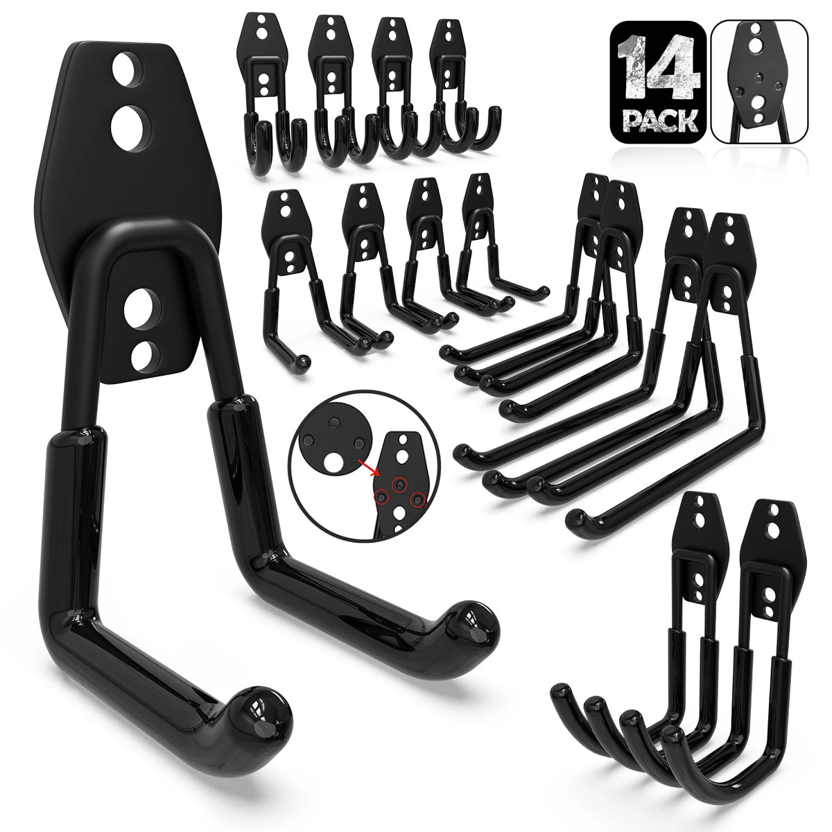 crochet mural acier noir support rangement outils garage vélo escabeau fixation vis
