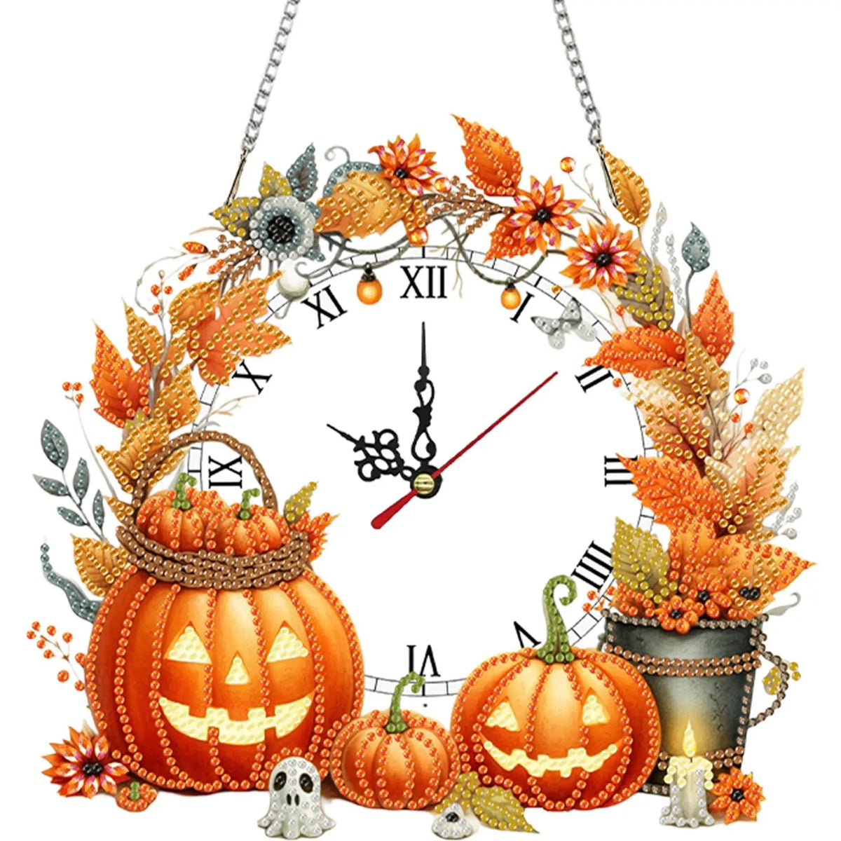 horloge suspendue 2d fleurs oiseaux motifs géométriques blanc multicolore métal chaines