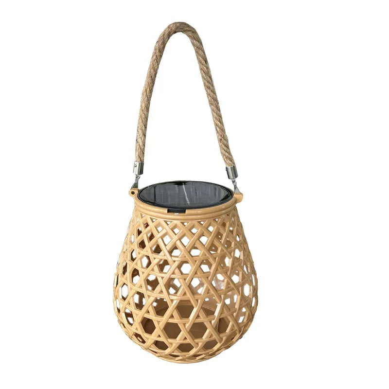 lanterne solaire décoration jardin rustique bohème ajouré leds tressée suspensionextérieur