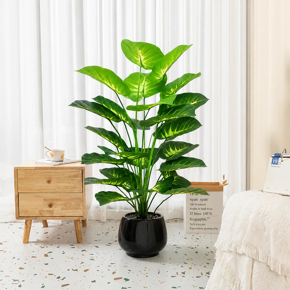 plante artificielle verte feuilles jaunes grande décoration intérieure maison salon