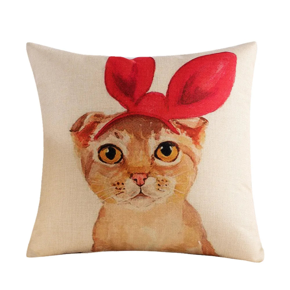 housse coussin carré géométrique chat animé coton lin moderne salon chambre voiture
