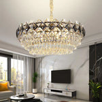lustre cristal géométrique doré moderne élégant salon lumière chaîne vitrail haute qualité