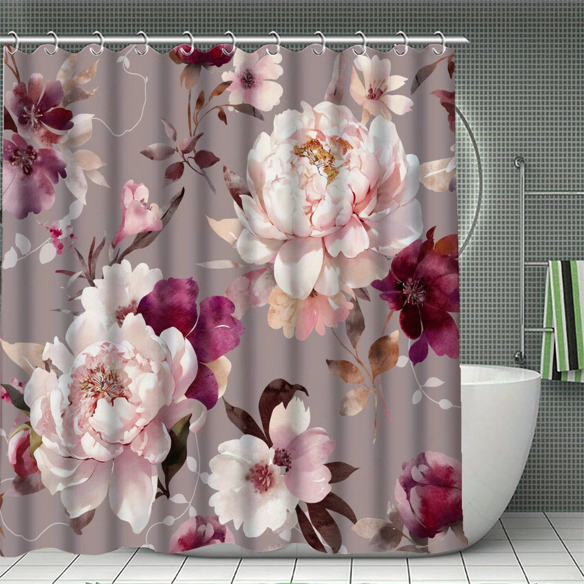 rideau douche floral fleurs papillons multicolore respectueux environnement opacité durable salle bain